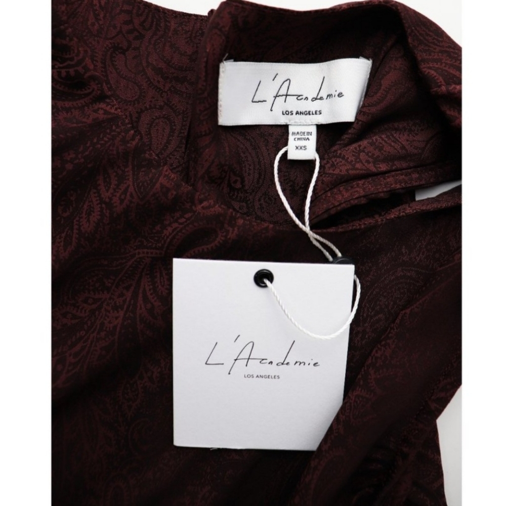 L'Academie The Grazielle Mini Dress Size XXS  Maroon Burgundy Brown - Picture 7 of 7